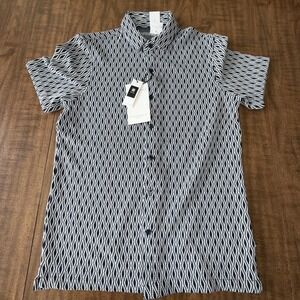 Ike Behar Short Sleeve‎ Polo Button Up Shirt Men Texture Small Black/White